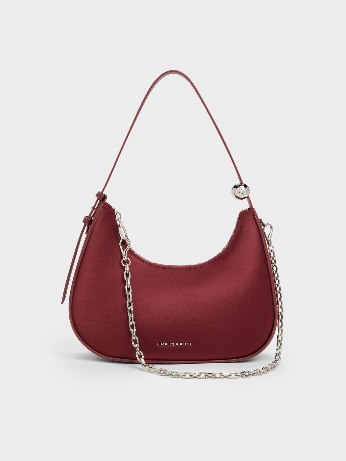 CHARLES & KEITH Recommended | Jesmyn Satin Chain Two-Way Bag - Burgundy