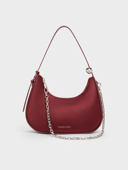 CHARLES & KEITH Recommended | Jesmyn Satin Chain Two-Way Bag - Burgundy