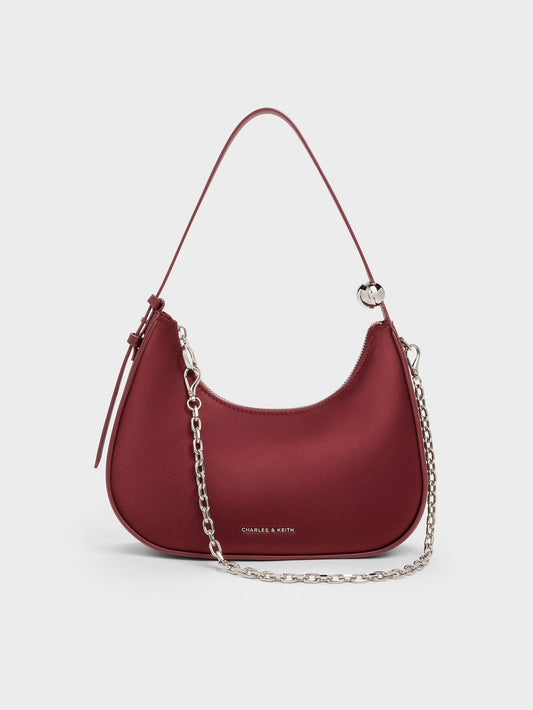 CHARLES & KEITH Recommended | Jesmyn Satin Chain Two-Way Bag - Burgundy
