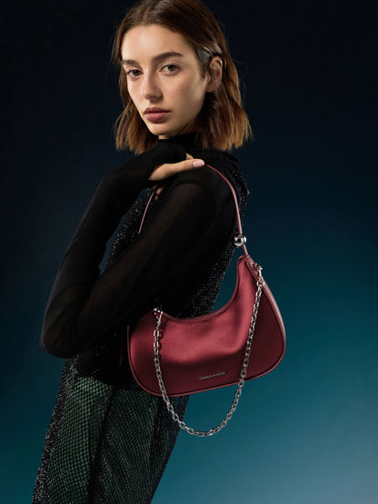 CHARLES & KEITH Recommended | Jesmyn Satin Chain Two-Way Bag - Burgundy