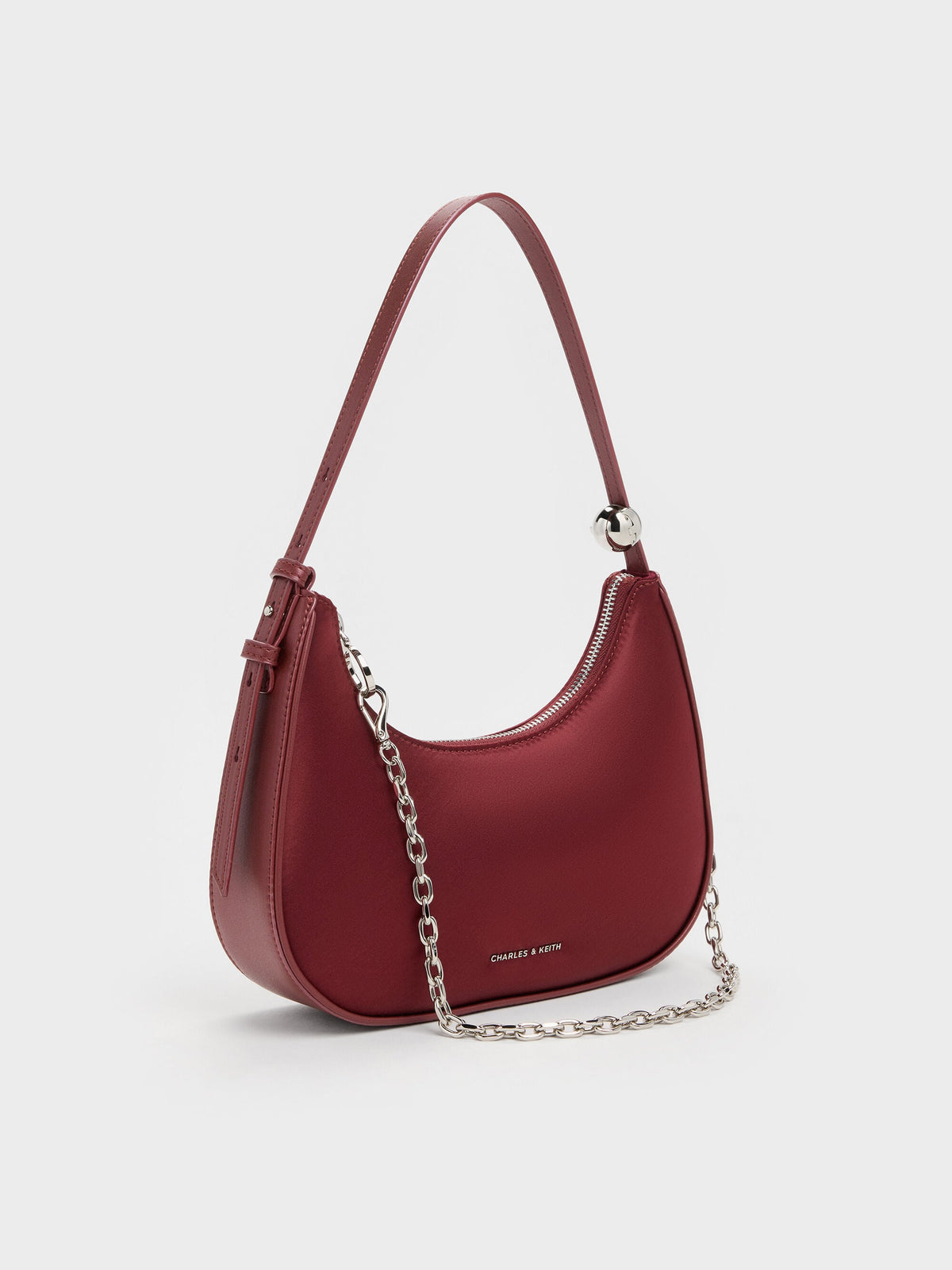 CHARLES & KEITH Recommended | Jesmyn Satin Chain Two-Way Bag - Burgundy