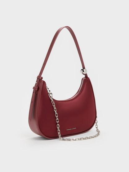 CHARLES & KEITH Recommended | Jesmyn Satin Chain Two-Way Bag - Burgundy