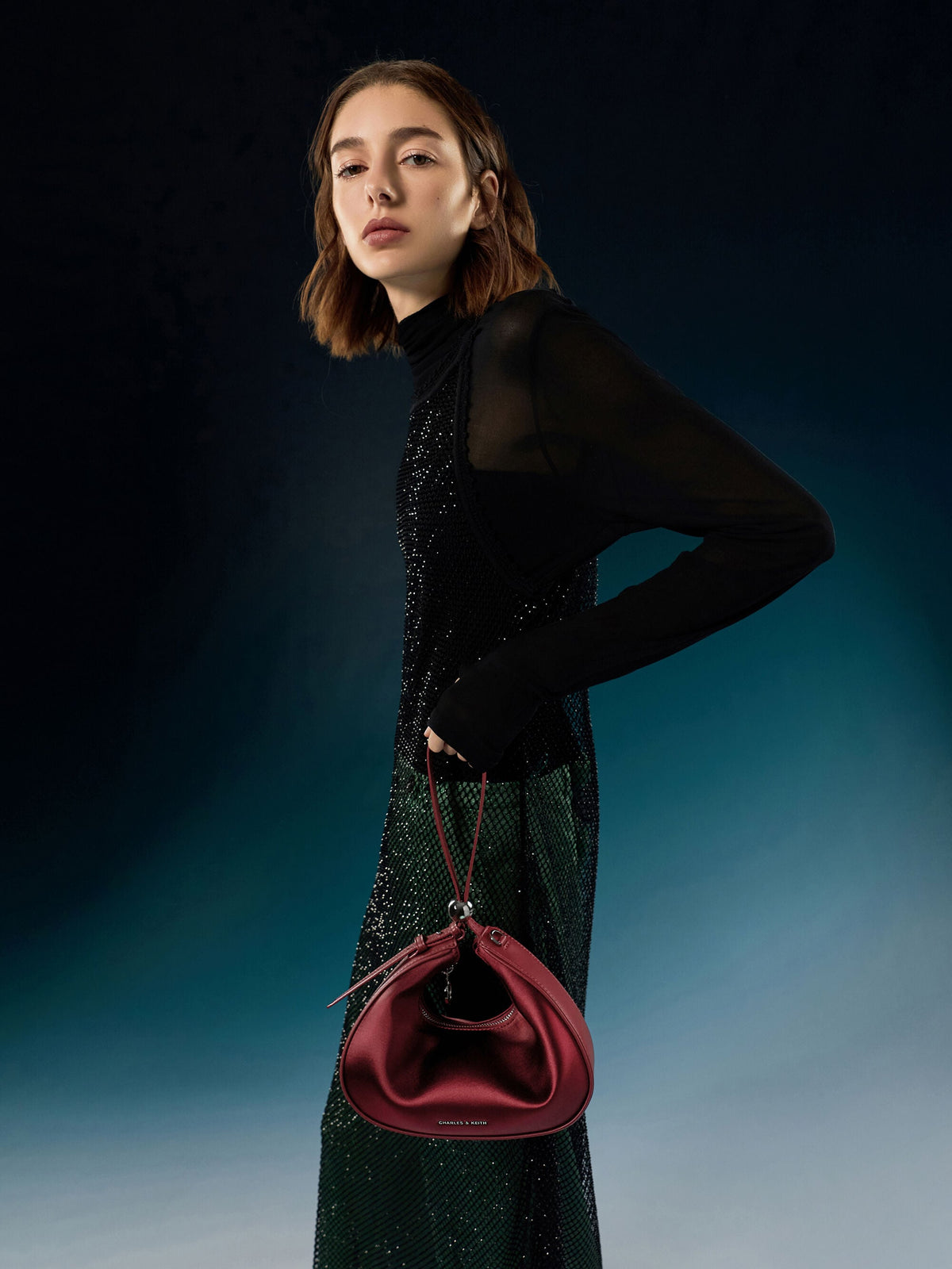 CHARLES & KEITH Recommended | Jesmyn Satin Chain Two-Way Bag - Burgundy