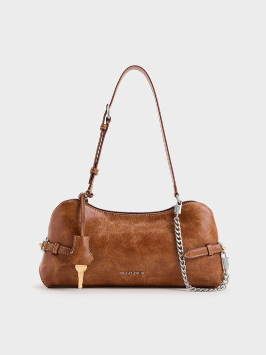 CHARLES & KEITH Sale | Delfina Chain Side-Belt Shoulder Bag - Distressed Tan