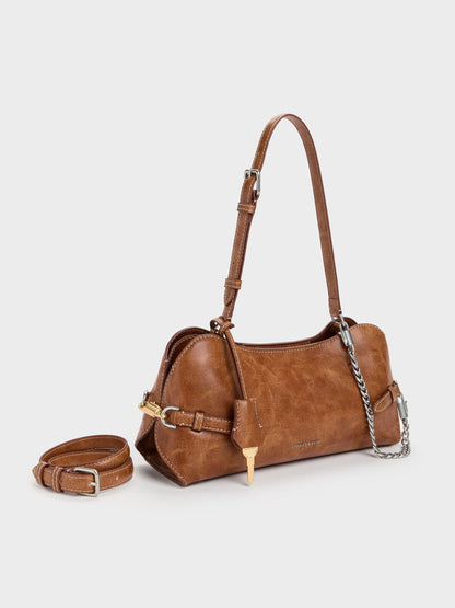 CHARLES & KEITH Sale | Delfina Chain Side-Belt Shoulder Bag - Distressed Tan