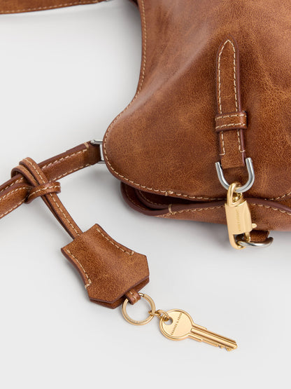 CHARLES & KEITH Sale | Delfina Chain Side-Belt Shoulder Bag - Distressed Tan