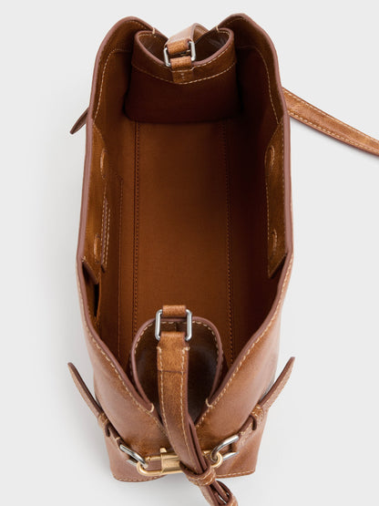 CHARLES & KEITH Sale | Delfina Chain Side-Belt Shoulder Bag - Distressed Tan