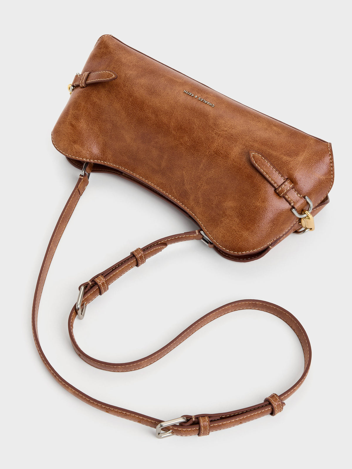 CHARLES & KEITH Sale | Delfina Chain Side-Belt Shoulder Bag - Distressed Tan