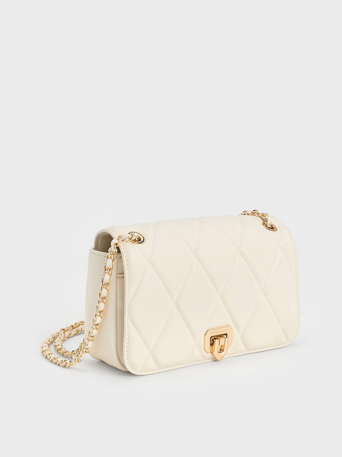 CHARLES & KEITH Essential | Arwen Diamond-Quilt Shoulder Bag - Cream