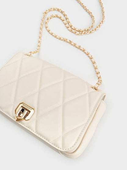 CHARLES & KEITH Essential | Arwen Diamond-Quilt Shoulder Bag - Cream