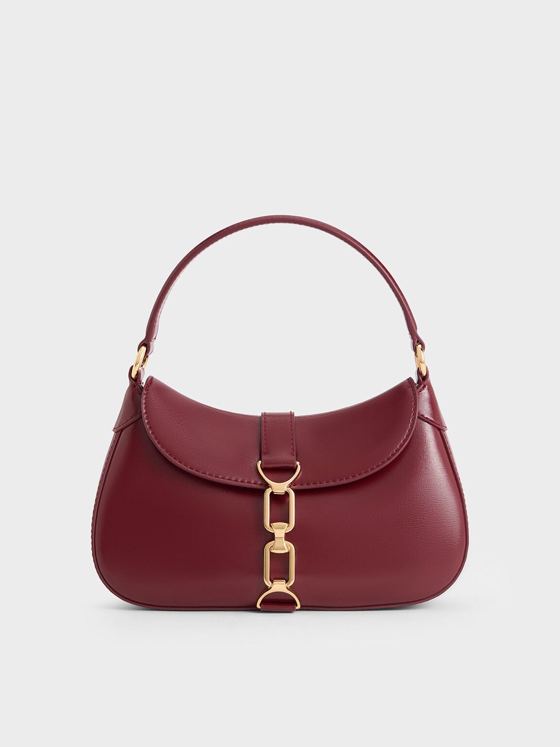 CHARLES & KEITH Exclusive | Agatha Chain-Accent Hobo Bag - Burgundy
