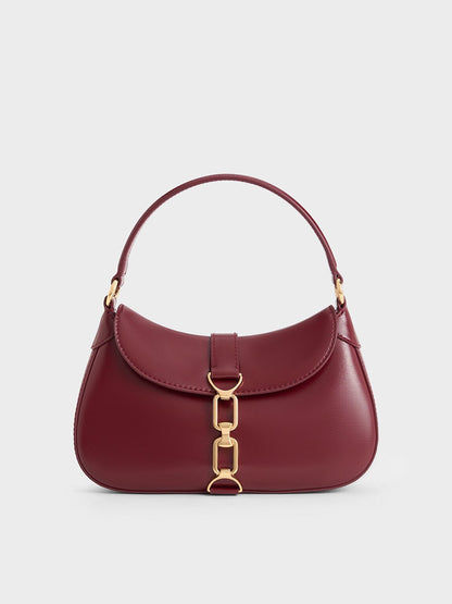 CHARLES & KEITH Exclusive | Agatha Chain-Accent Hobo Bag - Burgundy