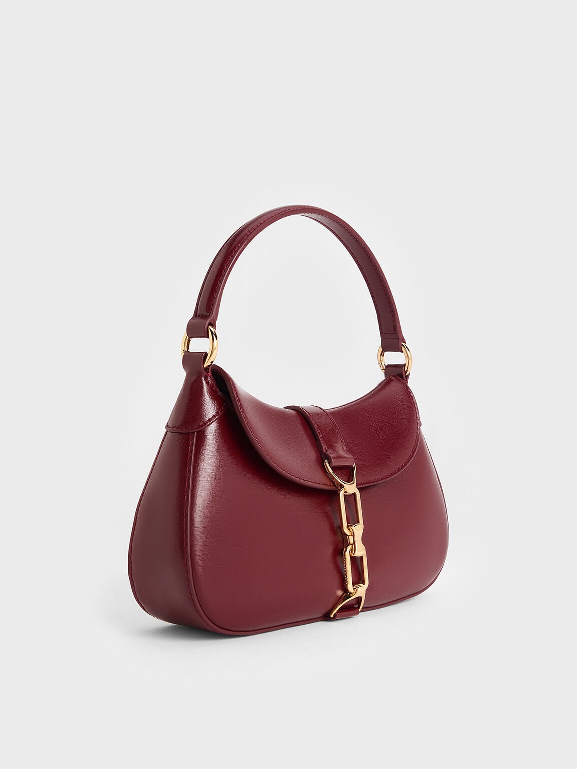 CHARLES & KEITH Exclusive | Agatha Chain-Accent Hobo Bag - Burgundy