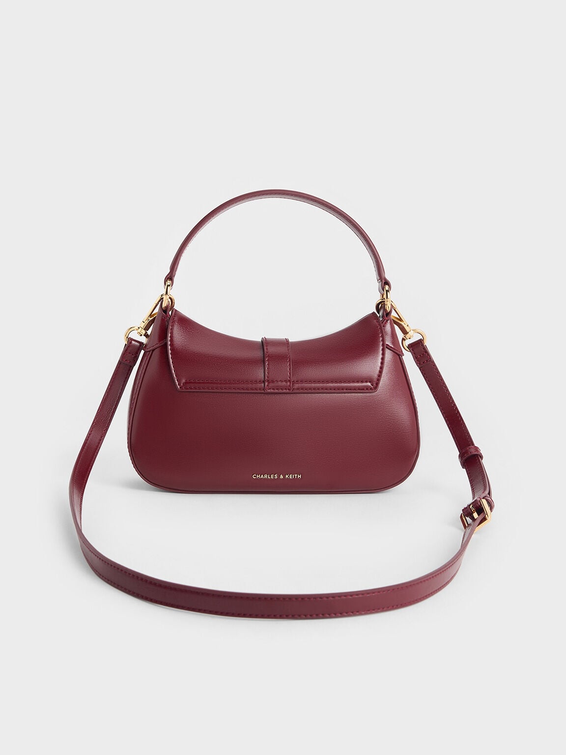 CHARLES & KEITH Exclusive | Agatha Chain-Accent Hobo Bag - Burgundy
