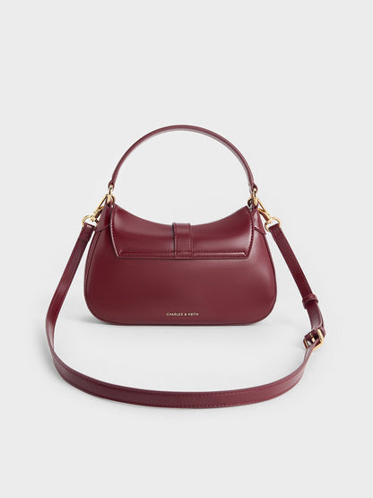 CHARLES & KEITH Exclusive | Agatha Chain-Accent Hobo Bag - Burgundy