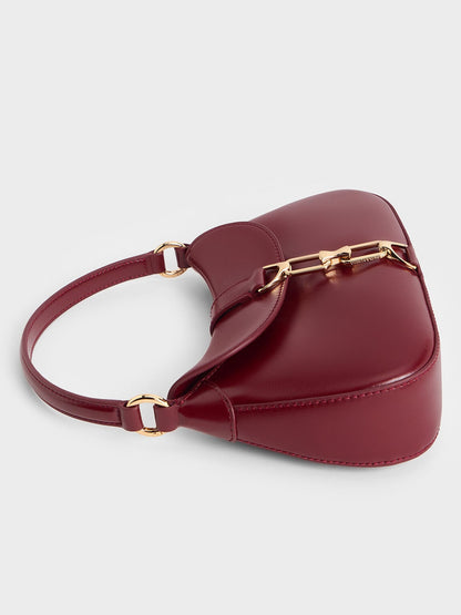 CHARLES & KEITH Exclusive | Agatha Chain-Accent Hobo Bag - Burgundy