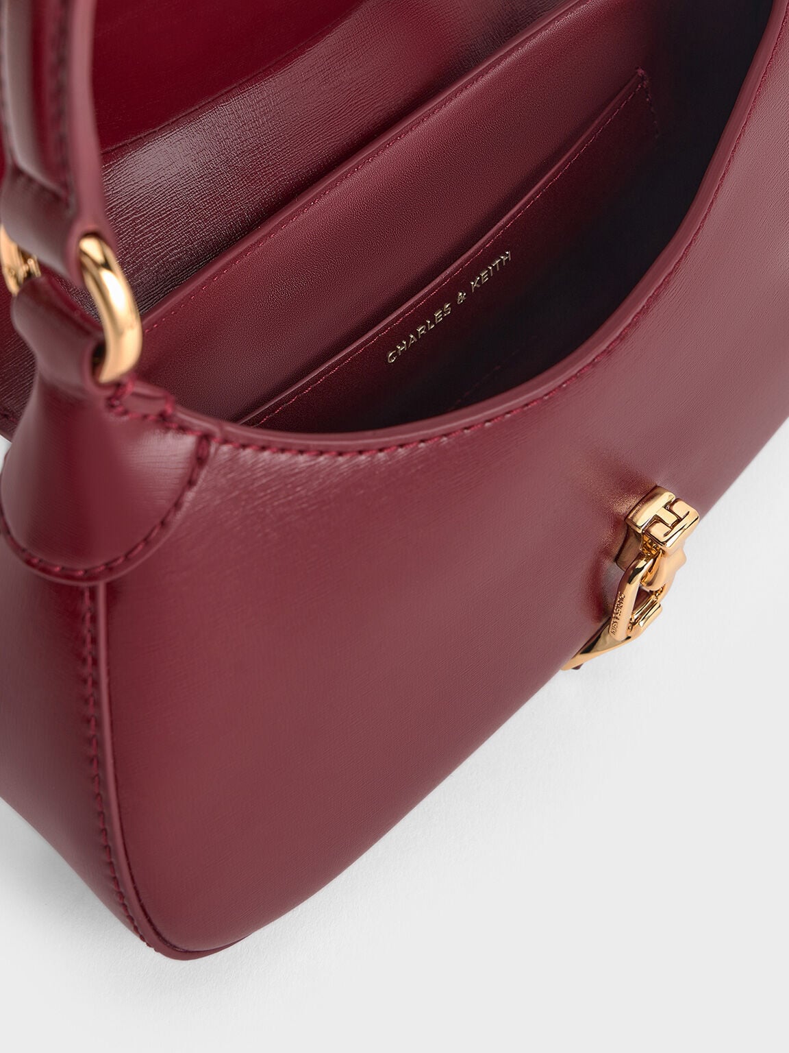CHARLES & KEITH Exclusive | Agatha Chain-Accent Hobo Bag - Burgundy
