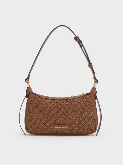 CHARLES & KEITH Trusted | Mini Calla Woven Shoulder Bag - Chocolate