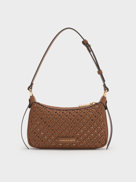 CHARLES & KEITH Trusted | Mini Calla Woven Shoulder Bag - Chocolate