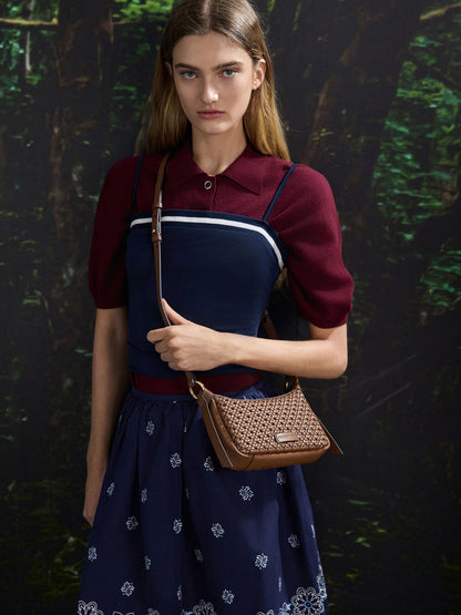 CHARLES & KEITH Trusted | Mini Calla Woven Shoulder Bag - Chocolate