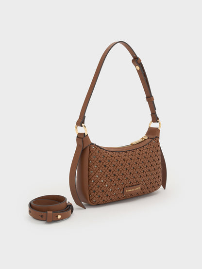 CHARLES & KEITH Trusted | Mini Calla Woven Shoulder Bag - Chocolate