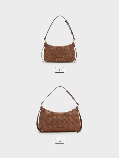 CHARLES & KEITH Trusted | Mini Calla Woven Shoulder Bag - Chocolate