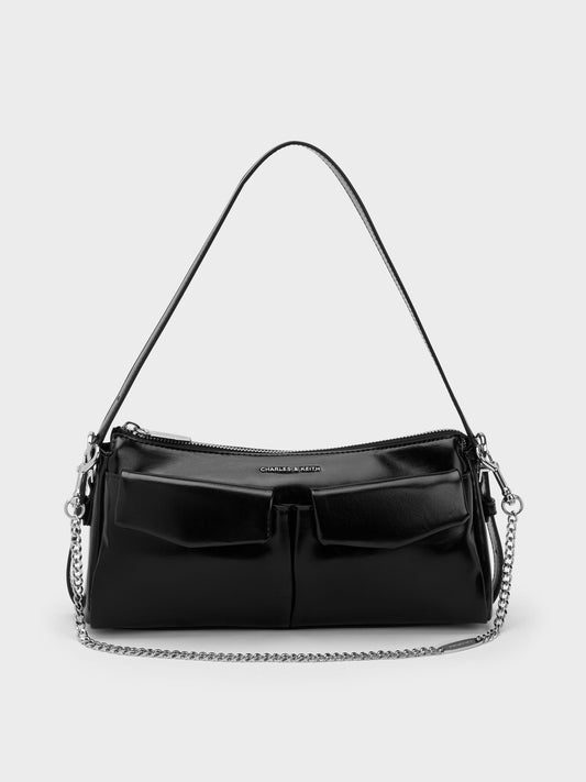CHARLES & KEITH Top Pick | Rachel Front-Pocket Chain Shoulder Bag - Noir