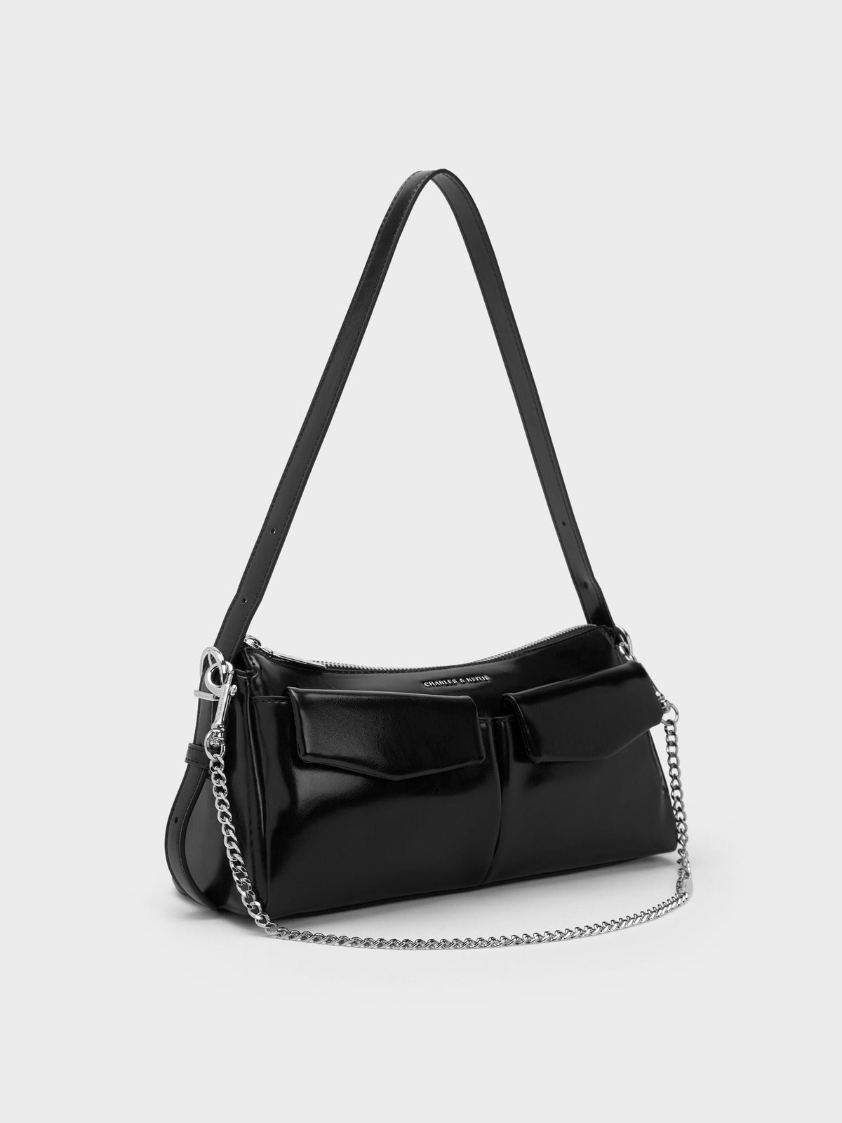 CHARLES & KEITH Top Pick | Rachel Front-Pocket Chain Shoulder Bag - Noir