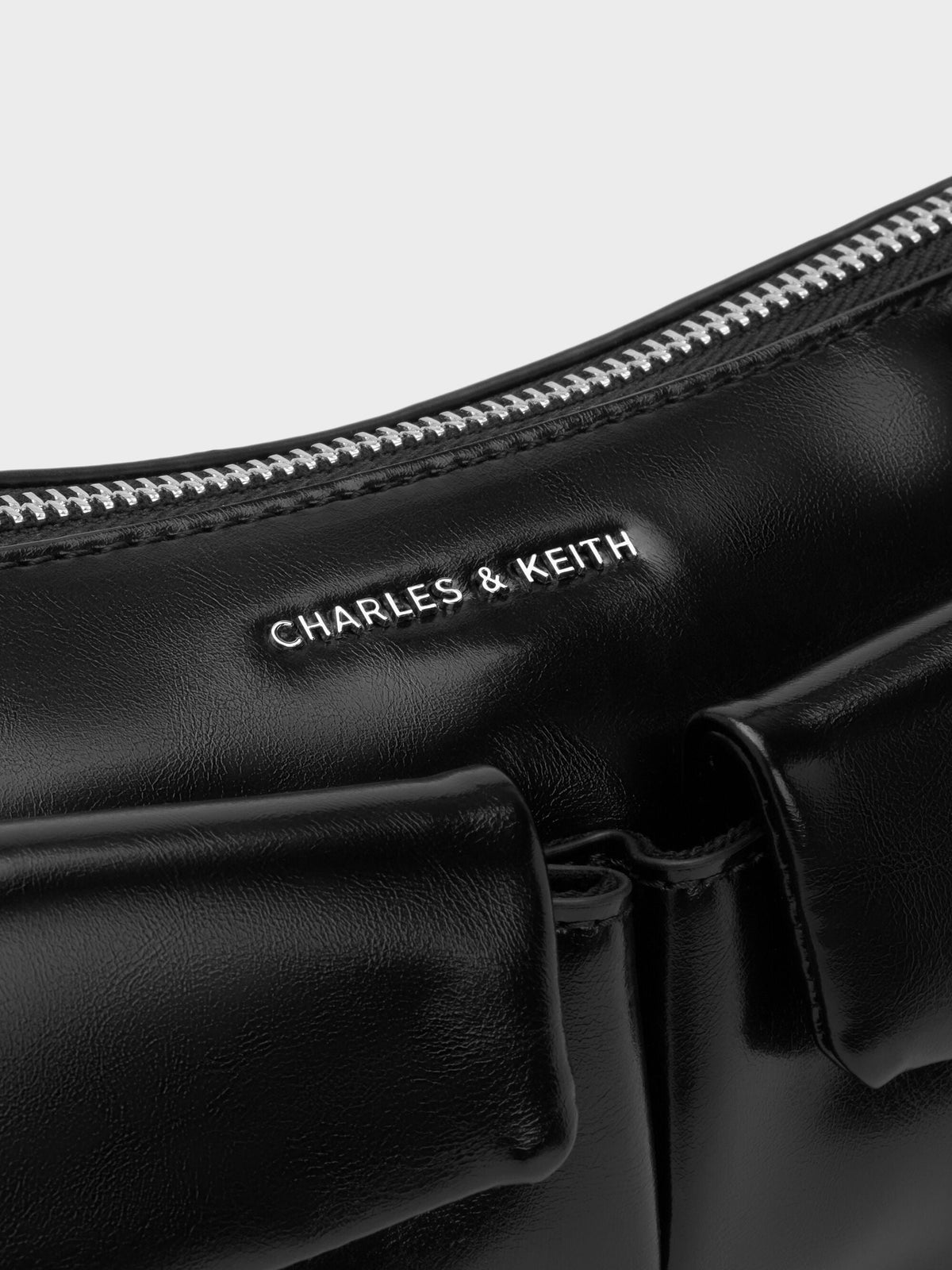 CHARLES & KEITH Top Pick | Rachel Front-Pocket Chain Shoulder Bag - Noir