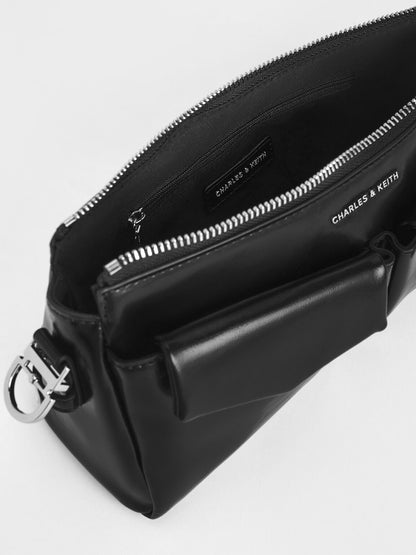 CHARLES & KEITH Top Pick | Rachel Front-Pocket Chain Shoulder Bag - Noir