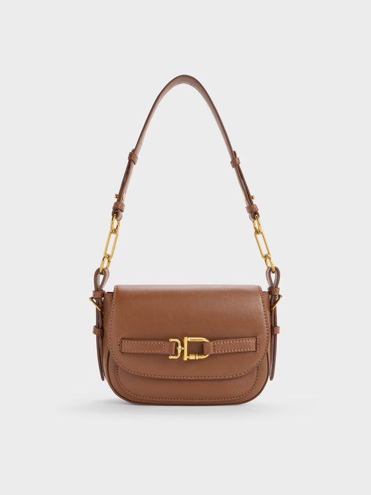 CHARLES & KEITH Deals | Gwynne Metallic-Accent Crossbody Bag - Chocolate