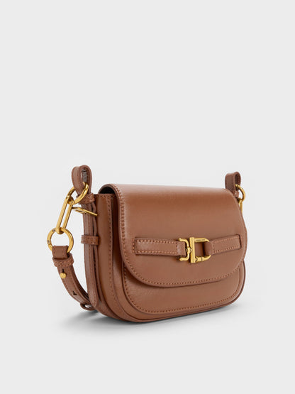 CHARLES & KEITH Deals | Gwynne Metallic-Accent Crossbody Bag - Chocolate