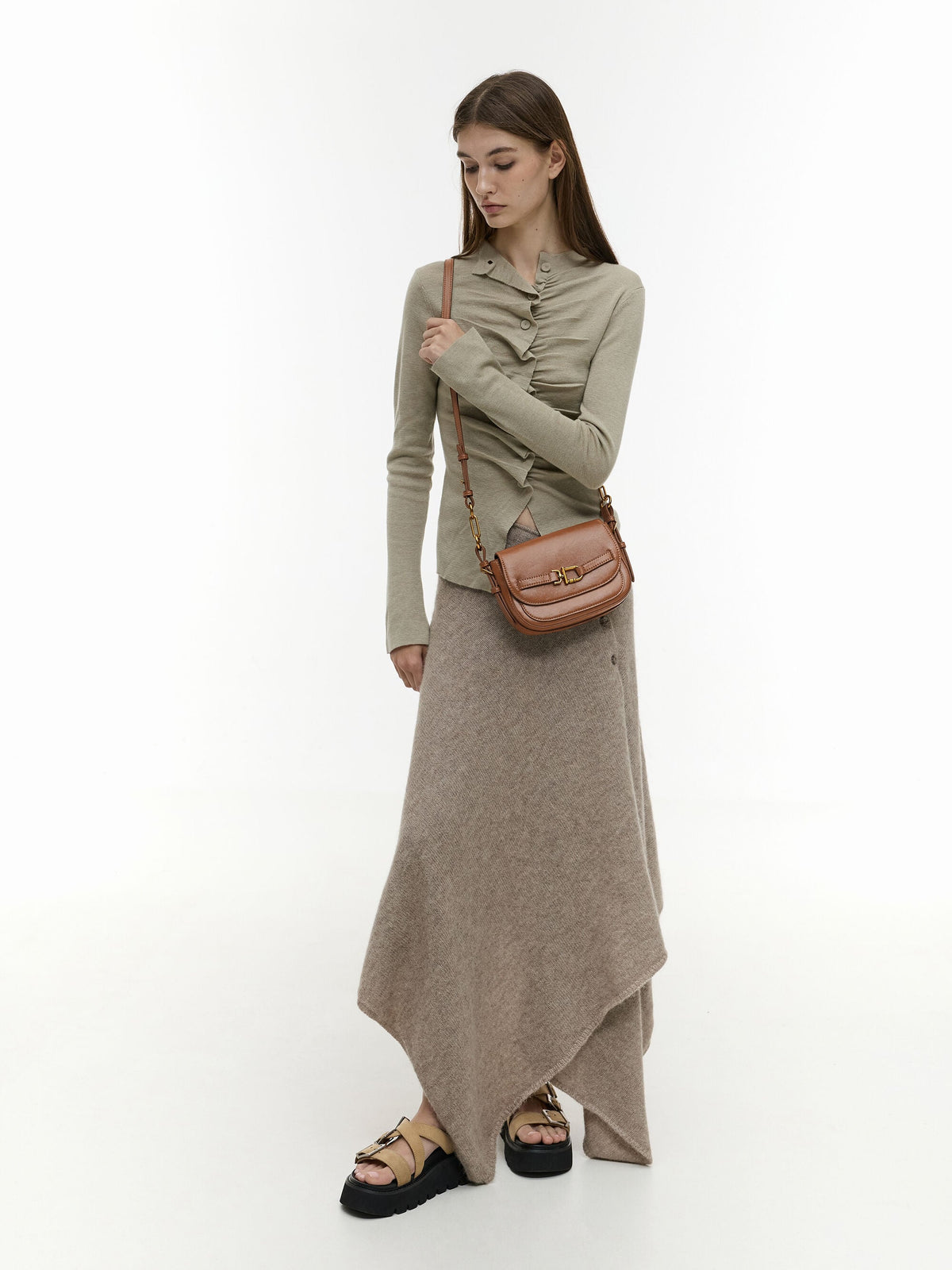 CHARLES & KEITH Deals | Gwynne Metallic-Accent Crossbody Bag - Chocolate