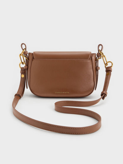 CHARLES & KEITH Deals | Gwynne Metallic-Accent Crossbody Bag - Chocolate