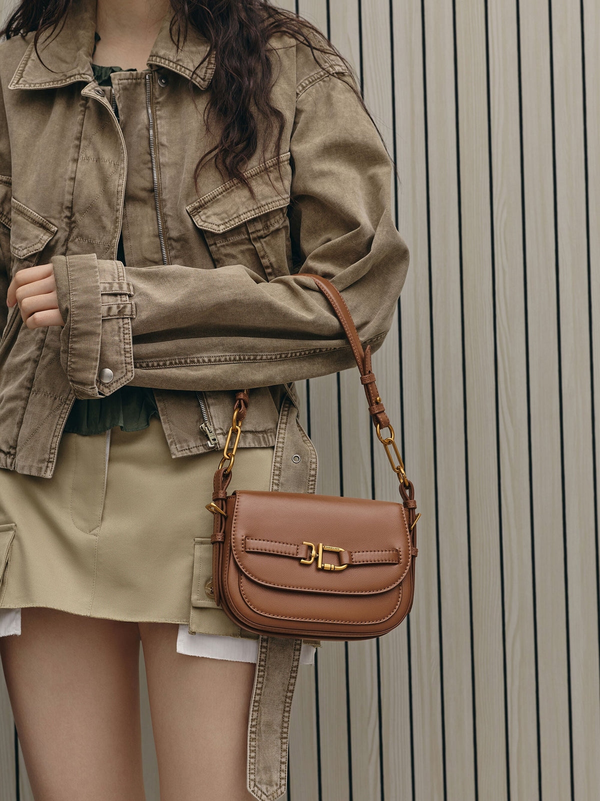 CHARLES & KEITH Deals | Gwynne Metallic-Accent Crossbody Bag - Chocolate