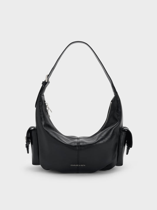 CHARLES & KEITH Special Offer | Bessie Side-Pocket Hobo Bag - Noir