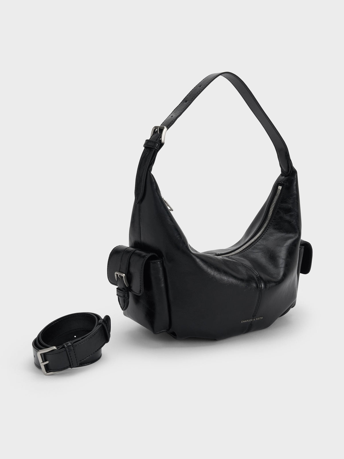 CHARLES & KEITH Special Offer | Bessie Side-Pocket Hobo Bag - Noir