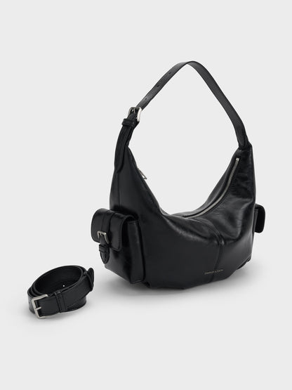 CHARLES & KEITH Special Offer | Bessie Side-Pocket Hobo Bag - Noir