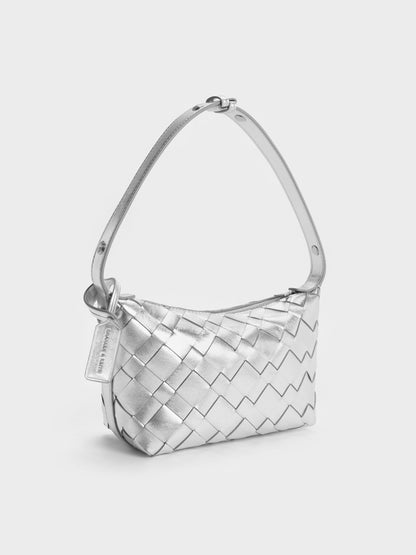 CHARLES & KEITH New | Ivette Metallic Woven Shoulder Bag - Silver