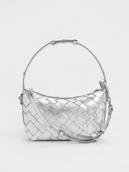 CHARLES & KEITH New | Ivette Metallic Woven Shoulder Bag - Silver