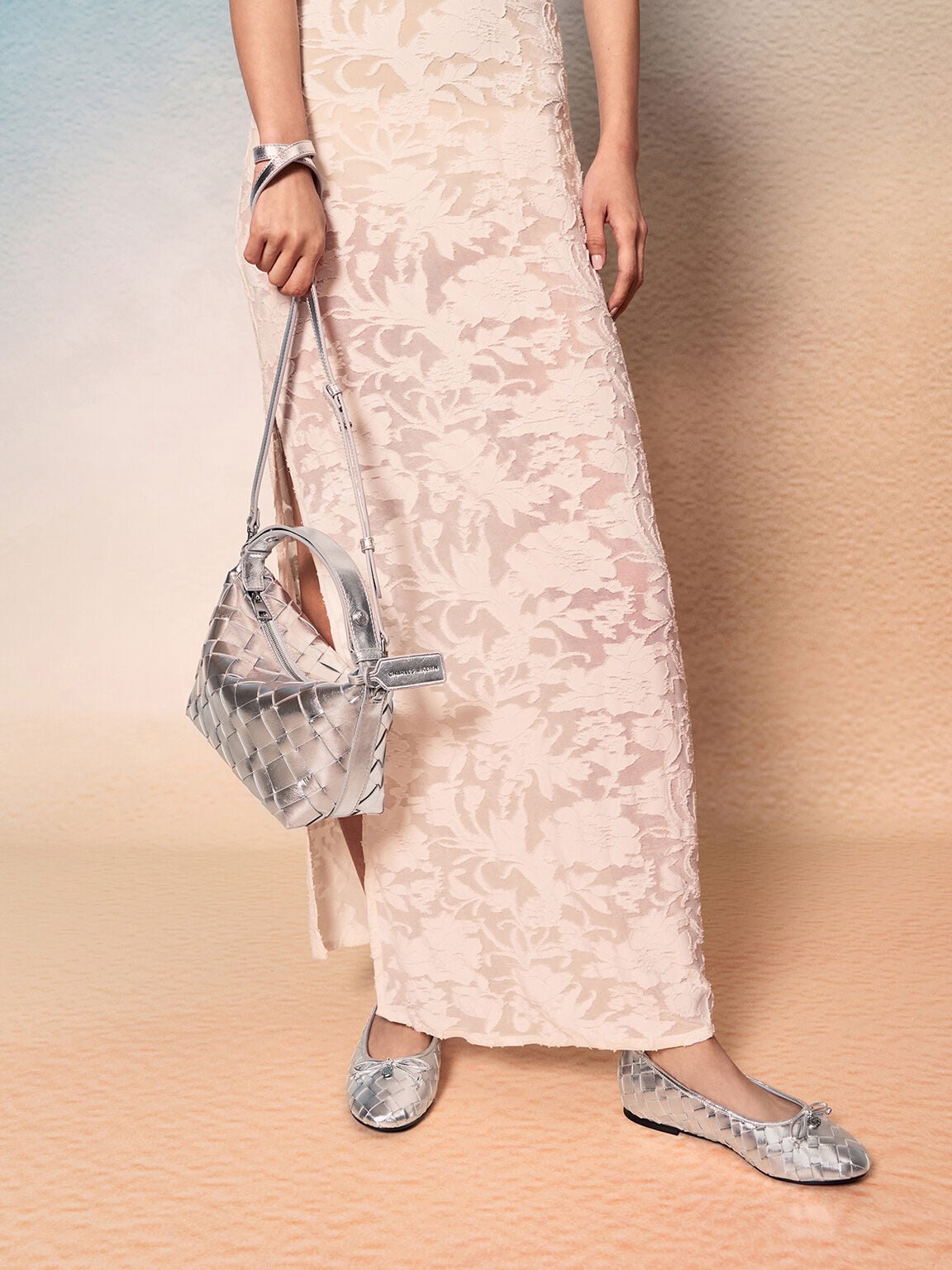 CHARLES & KEITH New | Ivette Metallic Woven Shoulder Bag - Silver