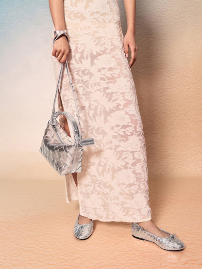 CHARLES & KEITH New | Ivette Metallic Woven Shoulder Bag - Silver