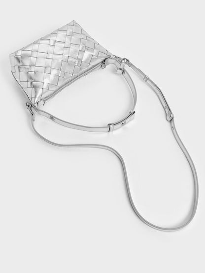 CHARLES & KEITH New | Ivette Metallic Woven Shoulder Bag - Silver