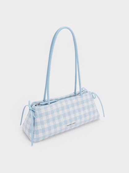 CHARLES & KEITH New | Hazel Gingham Bow Shoulder Bag - Gingham Blue