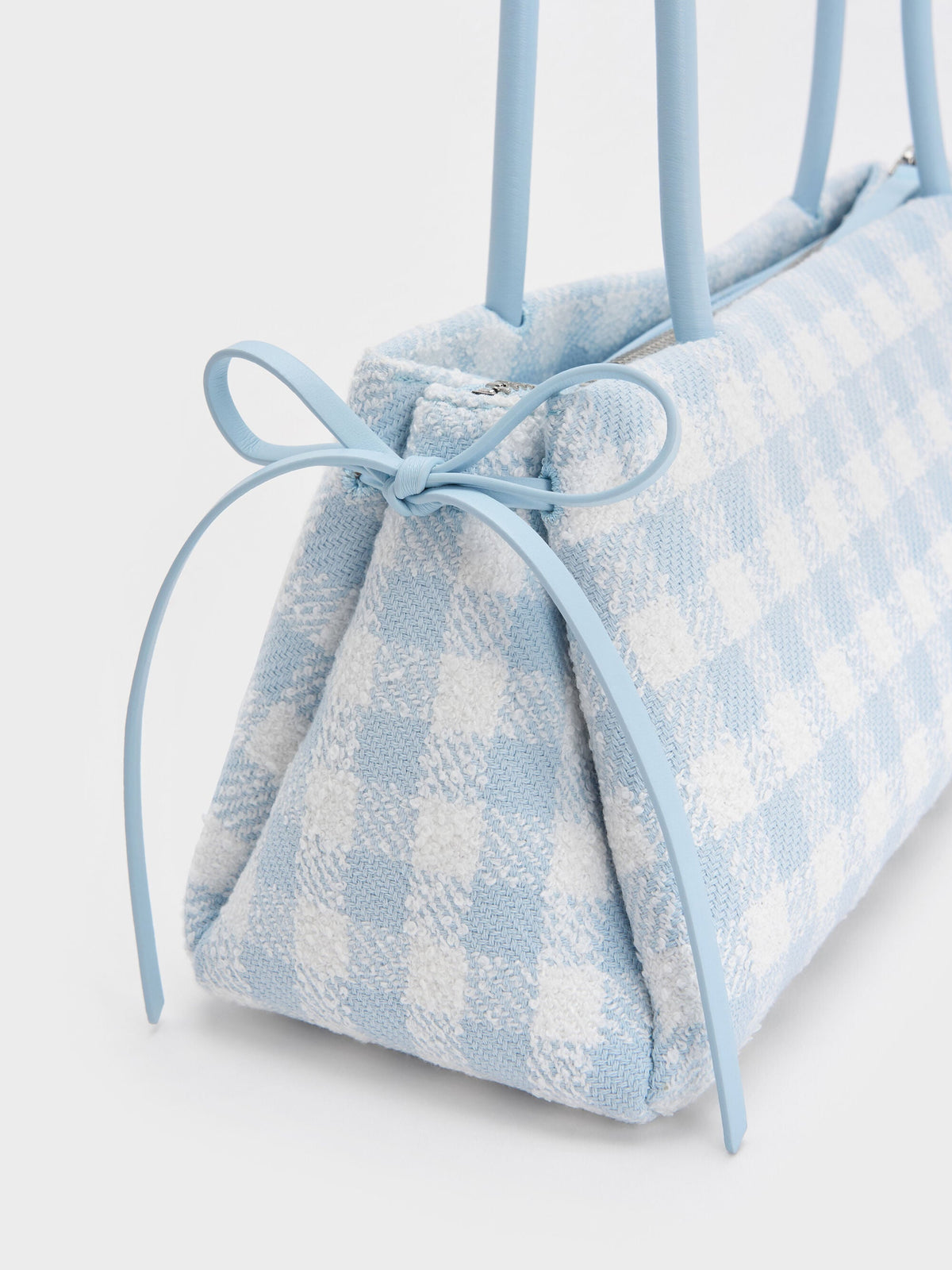 CHARLES & KEITH New | Hazel Gingham Bow Shoulder Bag - Gingham Blue