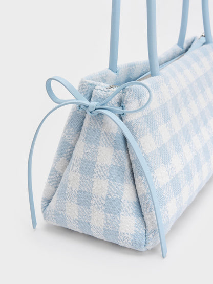 CHARLES & KEITH New | Hazel Gingham Bow Shoulder Bag - Gingham Blue