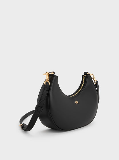 CHARLES & KEITH Signature | Leather Crescent Hobo Bag - Black