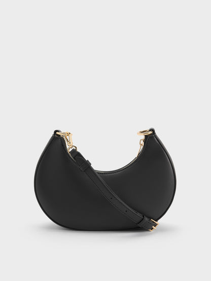 CHARLES & KEITH Signature | Leather Crescent Hobo Bag - Black