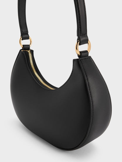CHARLES & KEITH Signature | Leather Crescent Hobo Bag - Black