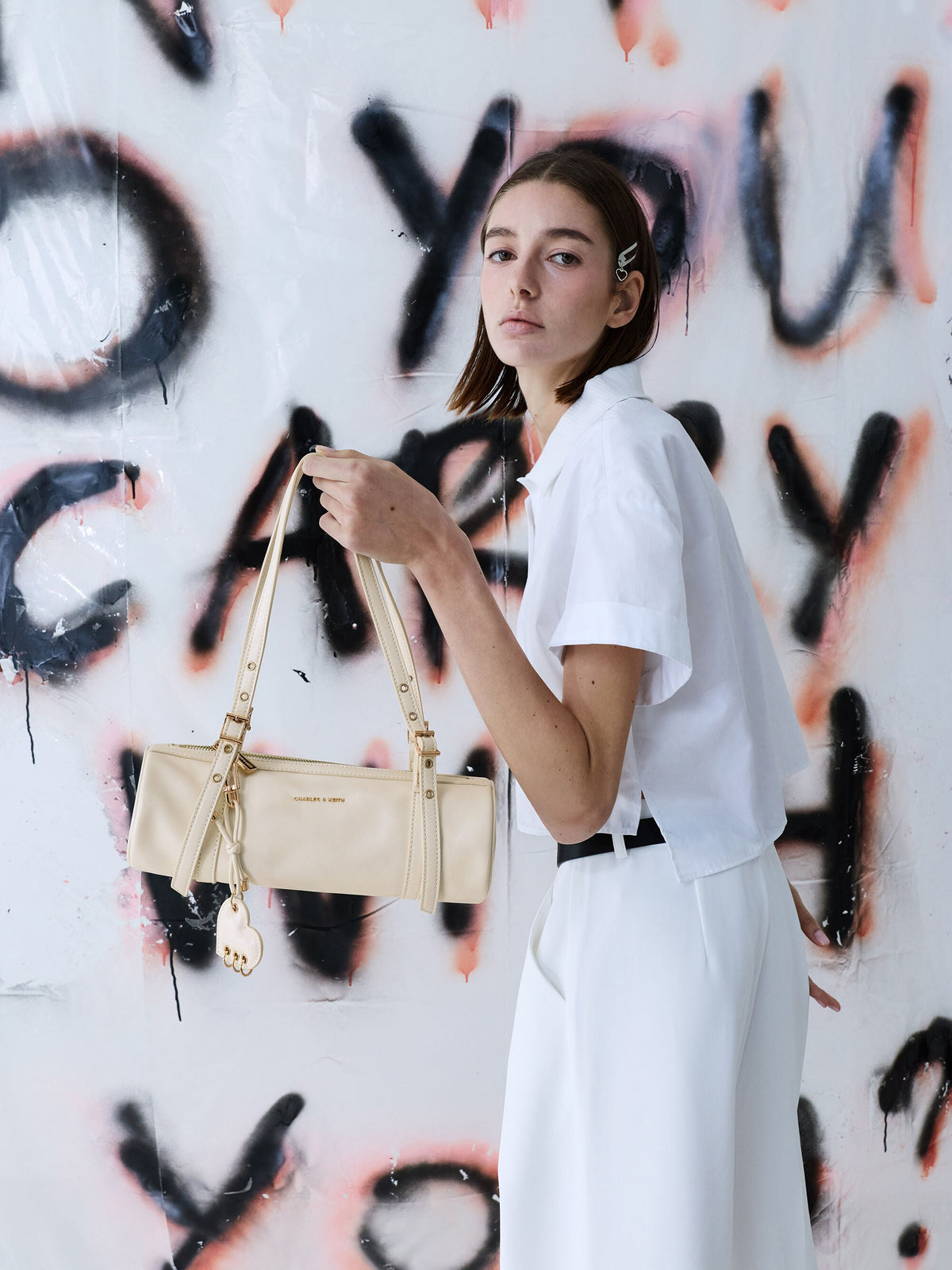 CHARLES & KEITH Trending | Rey Elongated Shoulder Bag - Cream